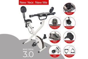 fitdesk 3.0 desk exercise bike with massage bar white